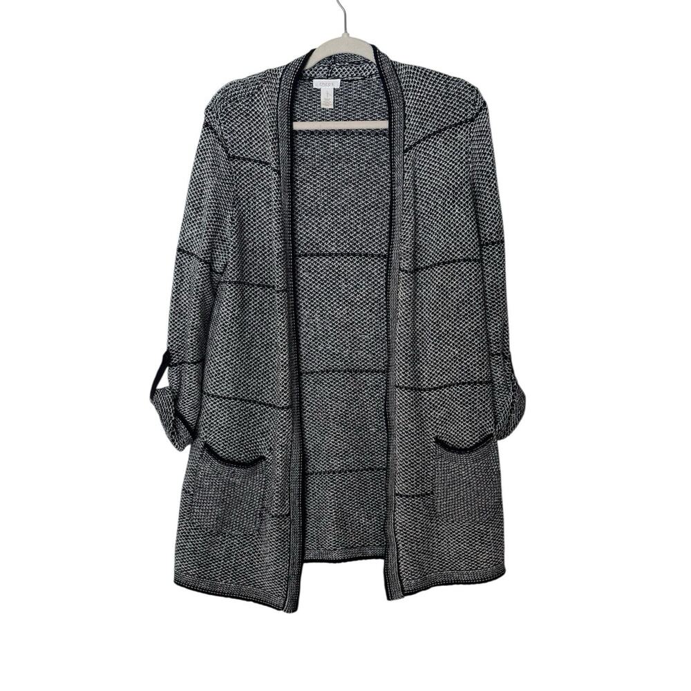Chico's Duster Cardigan Open Front Knit Front Pocket Gray Size 1